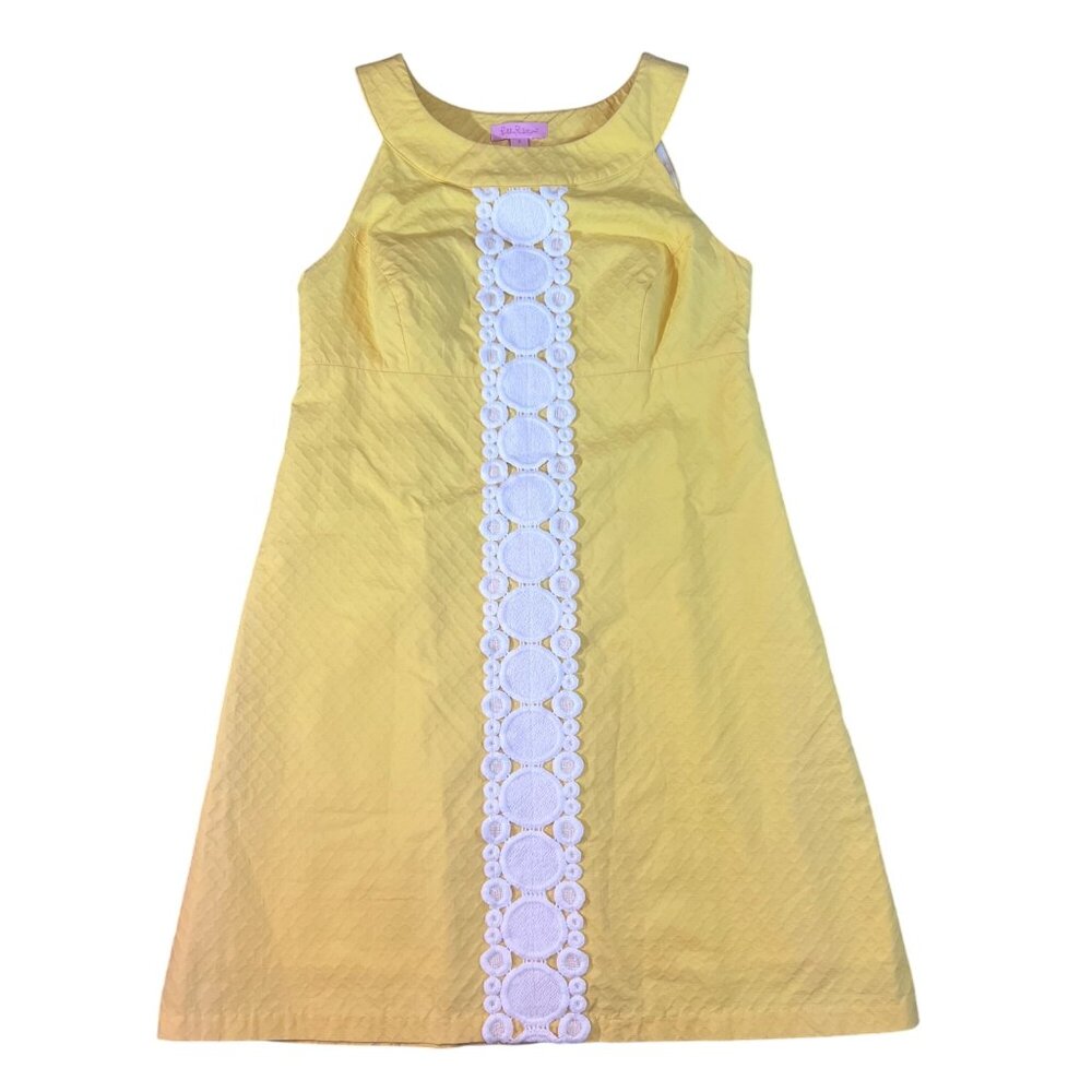 Lilly Pulitzer Jaqueline Sunglow Butter Yellow Shift Dress Crochet Lace Trim - 2